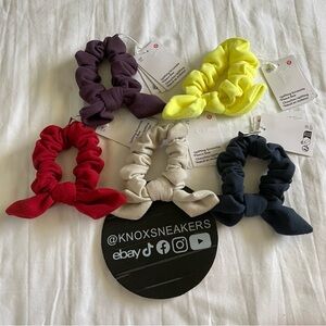 Lot Of 5 Lululemon Uplifting Scrunchie *Fleece Bow Navy Red Yellow Purple Cream